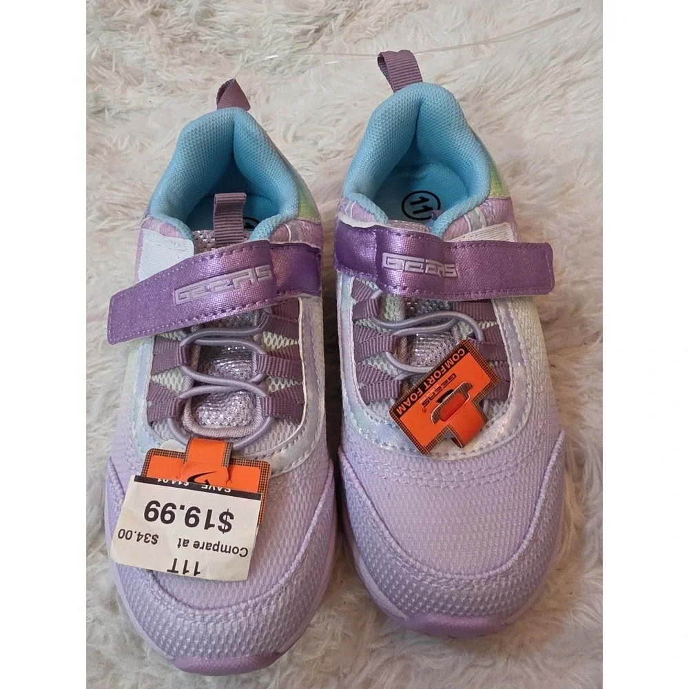 NWT GEERS by Dream Seek Girls' Comfort Foam Sneakers - Purple Pastel - Size 11T